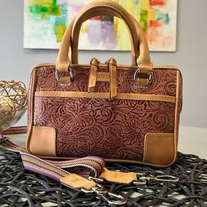 Consuela Sally Tooled Leather Satchel - Diego Leather Trim